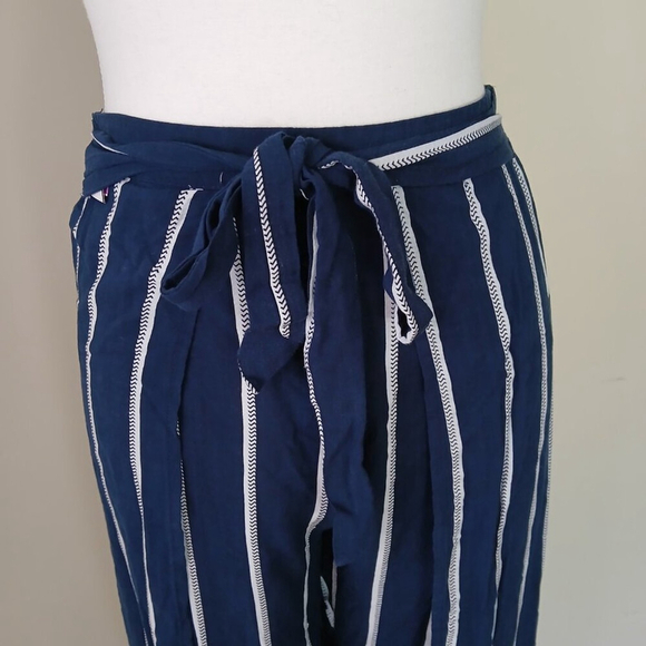 Faithfull the Brand Bittersweet Boho Pants Navy Blue & White Stripe Size Medium - Picture 5 of 7